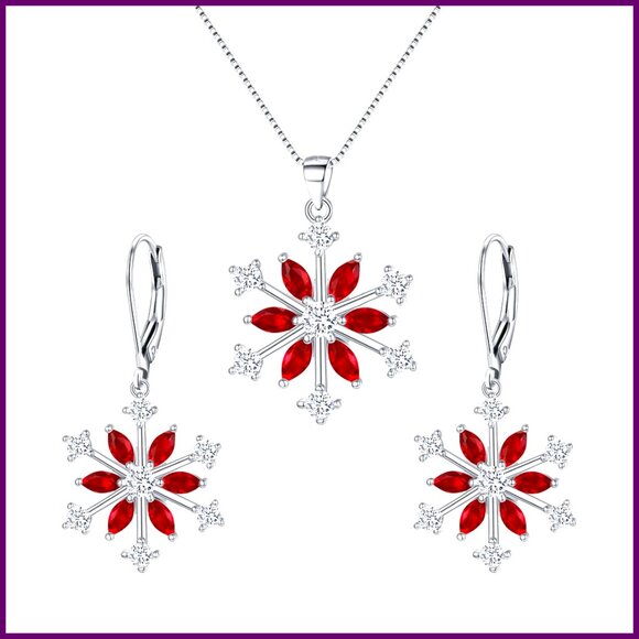 Sterling Silver Snowflake Jewelry Set with Cubic Zirconia Necklace Earrings